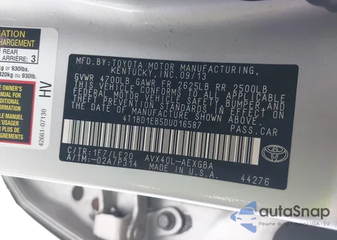 2013 Toyota Avalon Hybrid Xle Touring из США, поврежденный, VIN 4T1BD1EB5DU016587